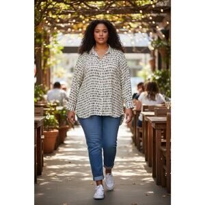 Jane and Delancey Tunic Top Shirt Blouse Size 2X Bird on a Wire Roll Tab Sleeve